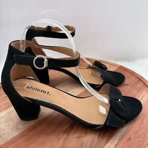 Whitem T Black Suede Block Heel Ankle Strap Sandals Women's Size 9.5W